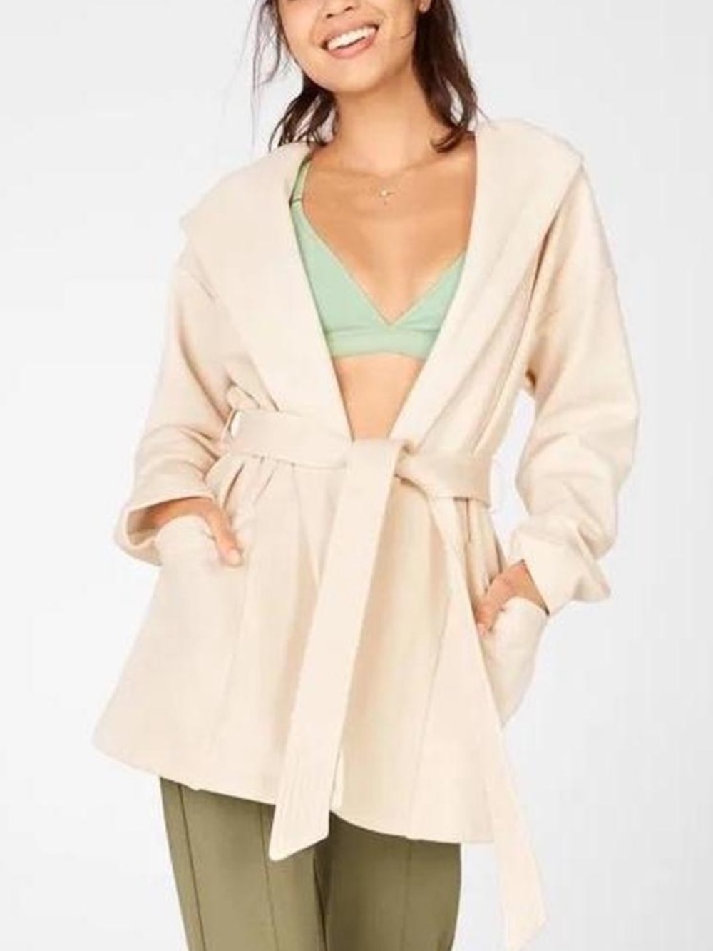 Fabletics Lexie Hooded Robe Off white cream size XL NWT